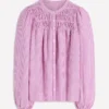 Mya Smocked Jersey Shirt Clover Purple and Ivory Stripe Mya Smocked Jersey Shirt Clover Purple and Ivory Stripe