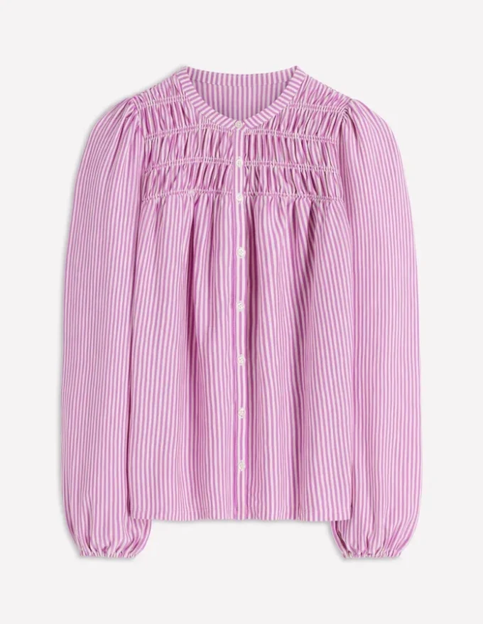 Mya Smocked Jersey Shirt Clover Purple and Ivory Stripe Mya Smocked Jersey Shirt Clover Purple and Ivory Stripe