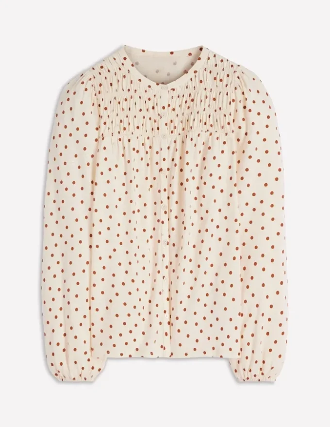 Mya Smocked Jersey Shirt Ginger, Painted Spot Mya Smocked Jersey Shirt Ginger, Painted Spot