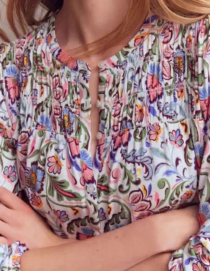 Mya Smocked Jersey Shirt Multi, Flourishing Meadow Mya Smocked Jersey Shirt Multi, Flourishing Meadow
