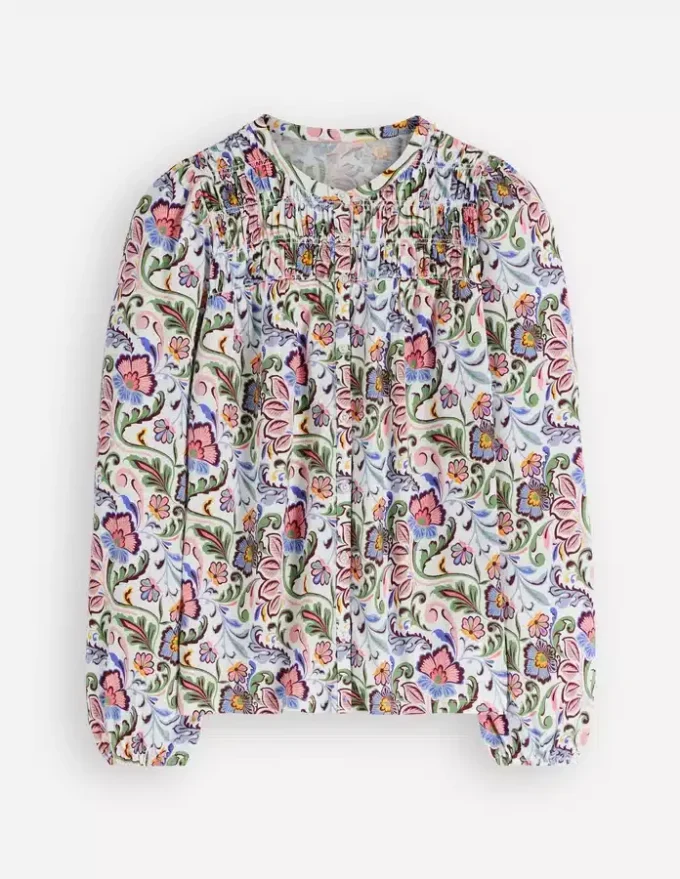 Mya Smocked Jersey Shirt Multi, Flourishing Meadow Mya Smocked Jersey Shirt Multi, Flourishing Meadow