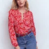 Mya Smocked Jersey Shirt Salsa, Decorative Blossom Mya Smocked Jersey Shirt Salsa, Decorative Blossom