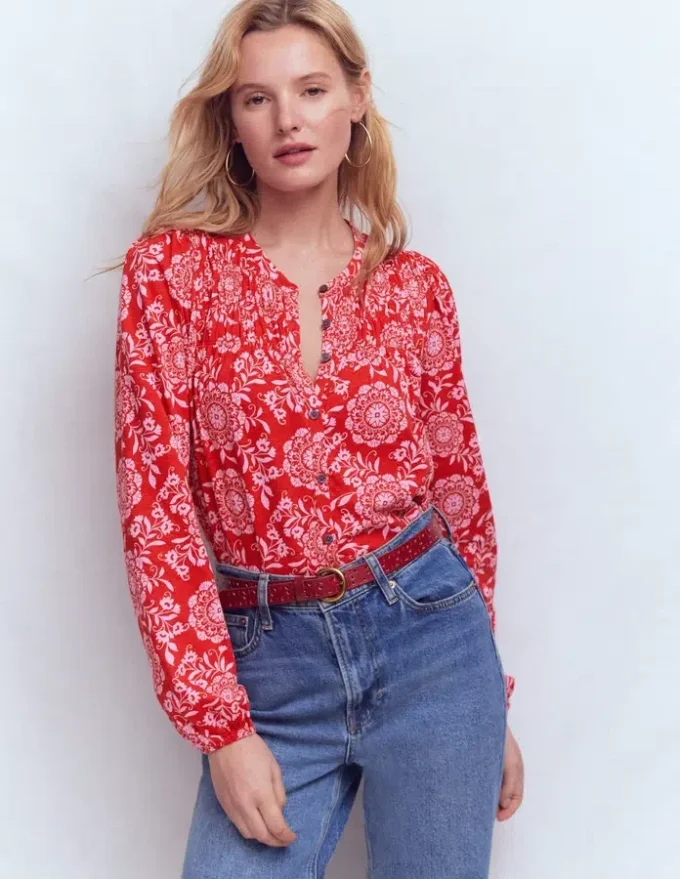 Mya Smocked Jersey Shirt Salsa, Decorative Blossom Mya Smocked Jersey Shirt Salsa, Decorative Blossom