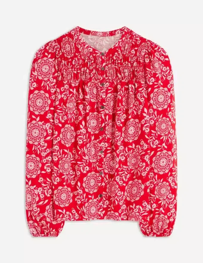 Mya Smocked Jersey Shirt Salsa, Decorative Blossom Mya Smocked Jersey Shirt Salsa, Decorative Blossom