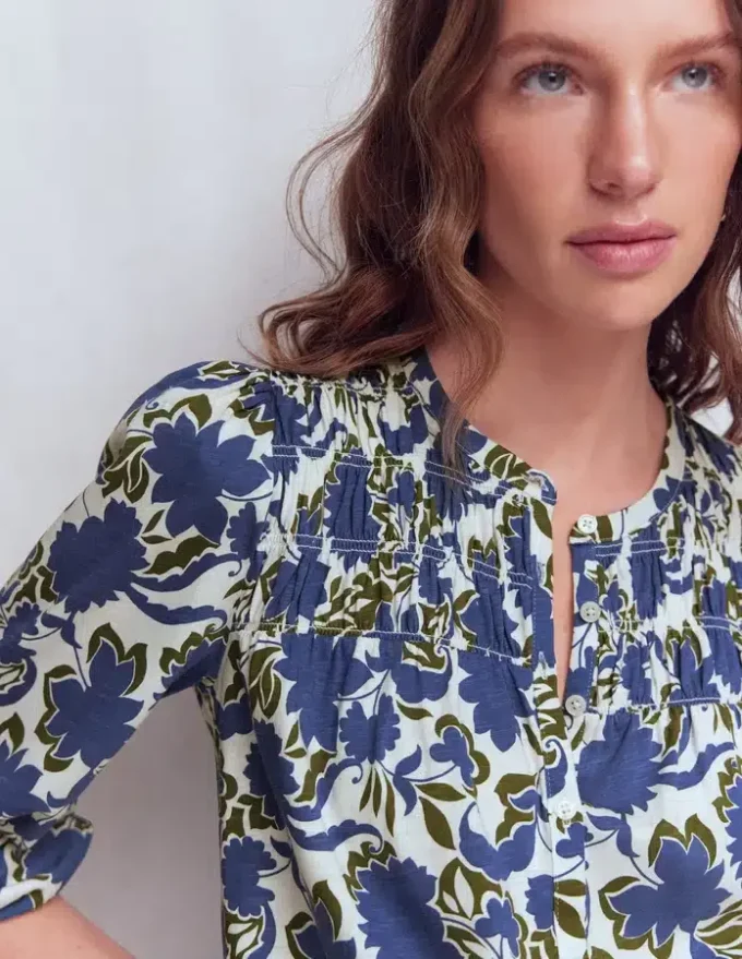 Mya Smocked Jersey Shirt True Navy, Shadow Blossom Mya Smocked Jersey Shirt True Navy, Shadow Blossom