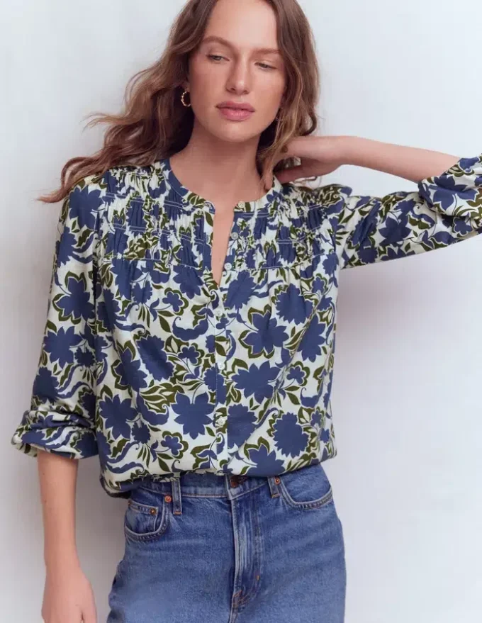 Mya Smocked Jersey Shirt True Navy, Shadow Blossom Mya Smocked Jersey Shirt True Navy, Shadow Blossom