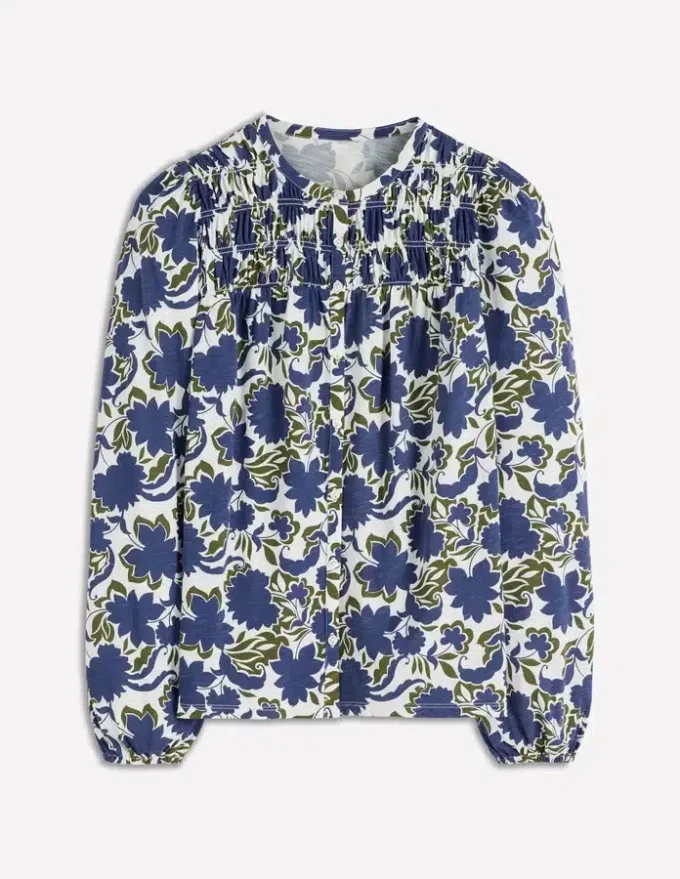 Mya Smocked Jersey Shirt True Navy, Shadow Blossom Mya Smocked Jersey Shirt True Navy, Shadow Blossom