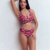 Mykonos Deep V Bikini Top Pink, Zig zag wave