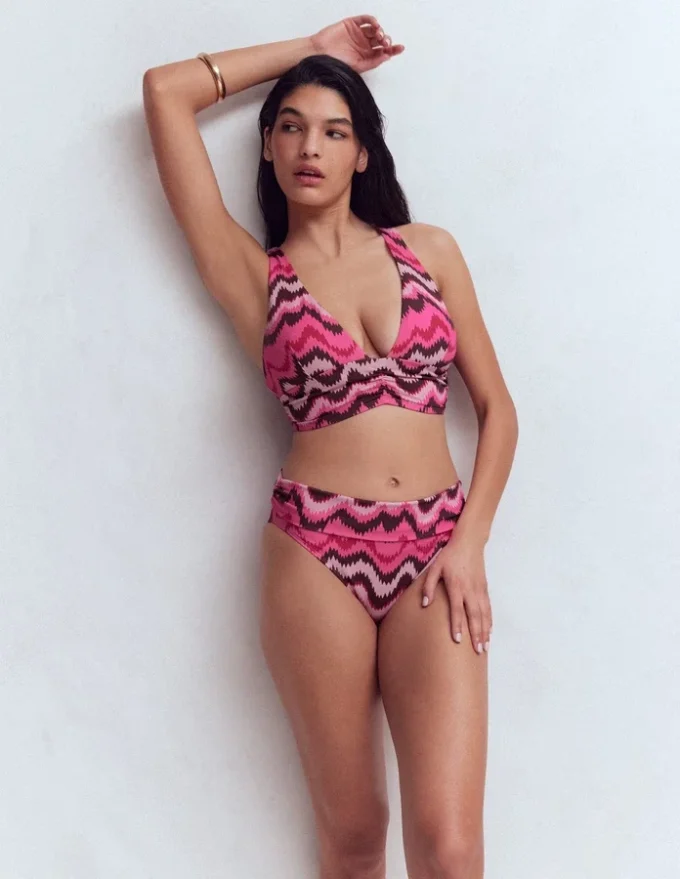 Mykonos Deep V Bikini Top Pink, Zig zag wave