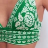 Mykonos Deep V Bikini Top Rich emerald, ornate floret