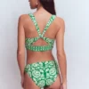 Mykonos Deep V Bikini Top Rich emerald, ornate floret