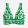 Mykonos Deep V Bikini Top Rich emerald, ornate floret