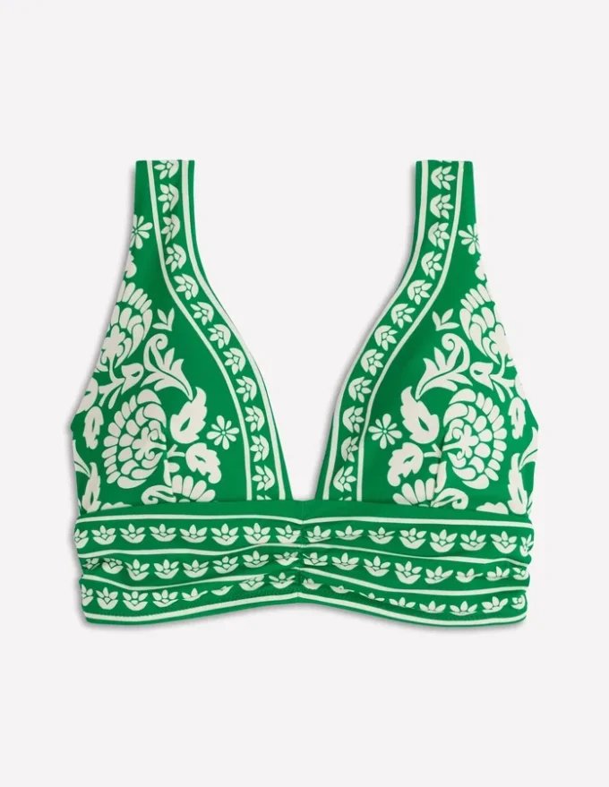 Mykonos Deep V Bikini Top Rich emerald, ornate floret