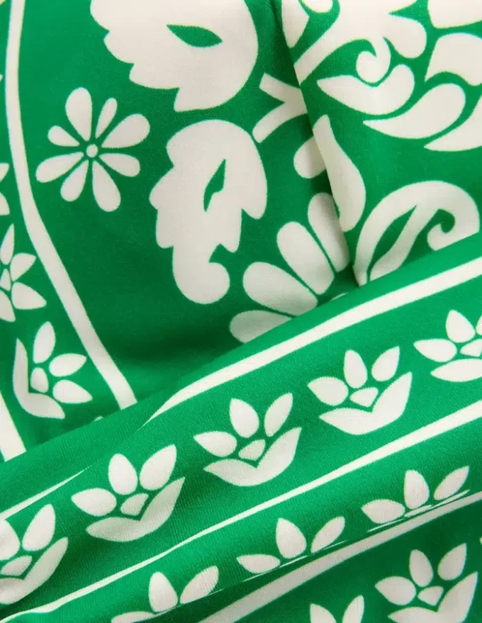 Mykonos Deep V Bikini Top Rich emerald, ornate floret