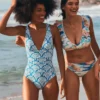 Mykonos Deep V Swimsuit Cerulean Blue, Blossomy