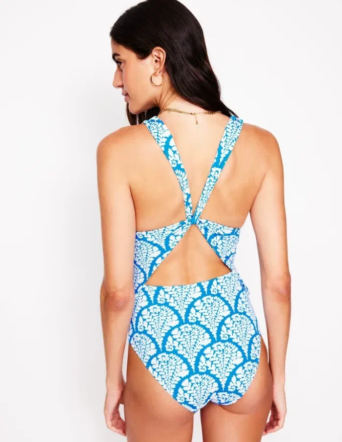 Mykonos Deep V Swimsuit Cerulean Blue, Blossomy