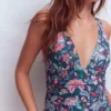 Mykonos Deep V Swimsuit Dark Blue, Botanical Trail Mykonos Deep V Swimsuit Dark Blue, Botanical Trail