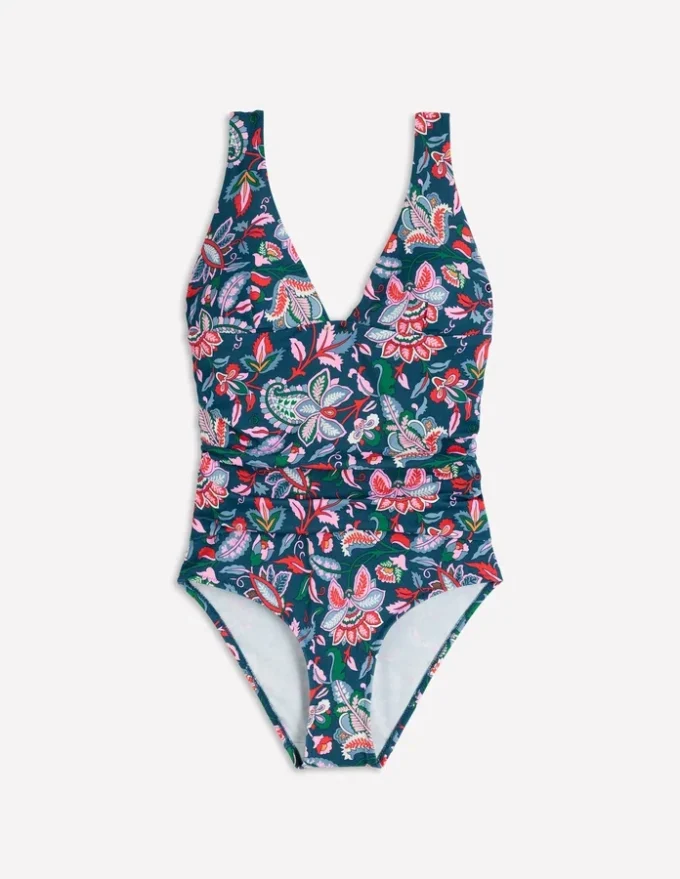 Mykonos Deep V Swimsuit Dark Blue, Botanical Trail Mykonos Deep V Swimsuit Dark Blue, Botanical Trail