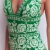 Mykonos Deep V Swimsuit Green, Ornate Floret Mykonos Deep V Swimsuit Green, Ornate Floret