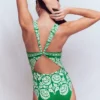 Mykonos Deep V Swimsuit Green, Ornate Floret Mykonos Deep V Swimsuit Green, Ornate Floret