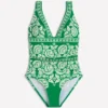 Mykonos Deep V Swimsuit Green, Ornate Floret Mykonos Deep V Swimsuit Green, Ornate Floret