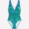 Mykonos Deep V Swimsuit Green, Structured Meadow