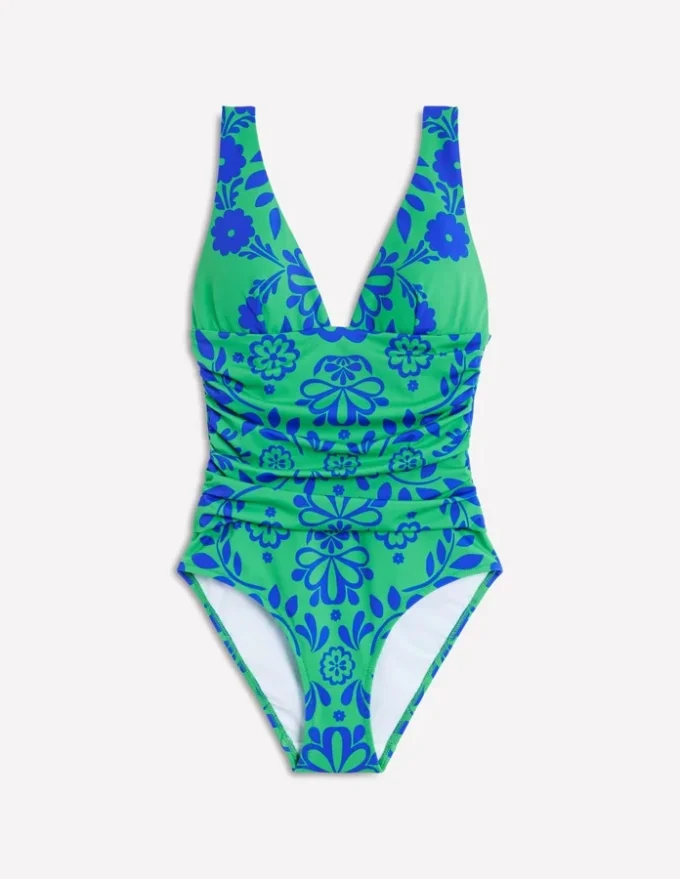 Mykonos Deep V Swimsuit Green, Structured Meadow
