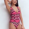 Mykonos Deep V Swimsuit Pink Punch, Zig Zag Wave