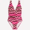 Mykonos Deep V Swimsuit Pink Punch, Zig Zag Wave