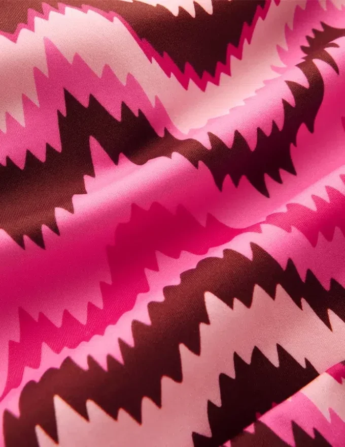 Mykonos Deep V Swimsuit Pink Punch, Zig Zag Wave