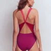 Mykonos Deep V Swimsuit Red, Colour Block