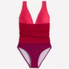 Mykonos Deep V Swimsuit Red, Colour Block