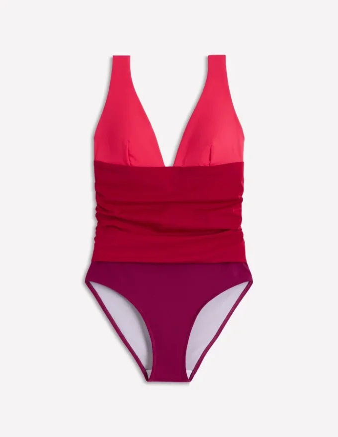 Mykonos Deep V Swimsuit Red, Colour Block