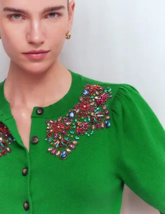 Nadia Embellished Cardigan Green