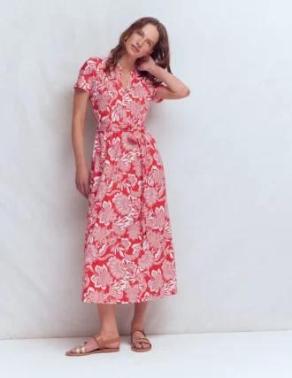 Naomi Jersey Midi Dress Blood Orange, Elegant Blossom