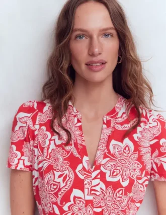 Naomi Jersey Midi Dress Blood Orange, Elegant Blossom