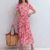 Naomi Jersey Midi Dress Blood Orange, Elegant Blossom Naomi Jersey Midi Dress Blood Orange, Elegant Blossom