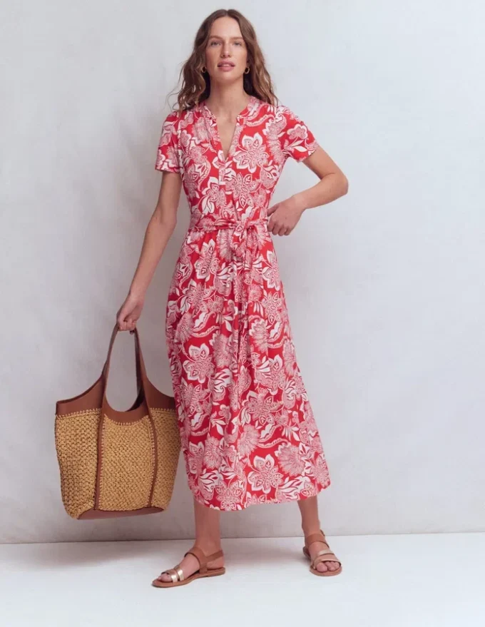 Naomi Jersey Midi Dress Blood Orange, Elegant Blossom Naomi Jersey Midi Dress Blood Orange, Elegant Blossom
