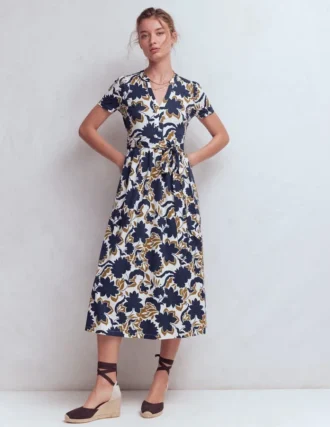 Naomi Jersey Midi Dress French Navy, Shadow Blossom