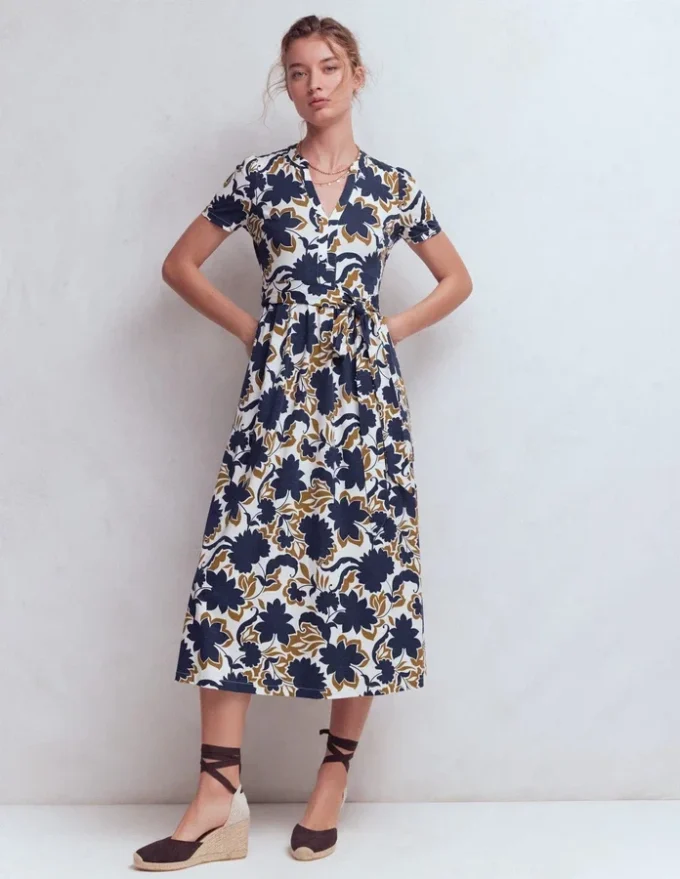 Naomi Jersey Midi Dress French Navy, Shadow Blossom Naomi Jersey Midi Dress French Navy, Shadow Blossom