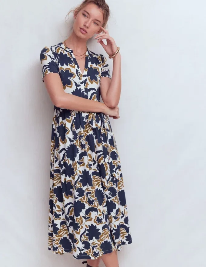 Naomi Jersey Midi Dress French Navy, Shadow Blossom Naomi Jersey Midi Dress French Navy, Shadow Blossom