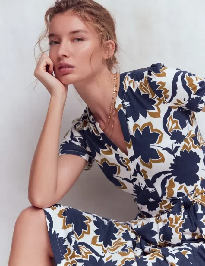 Naomi Jersey Midi Dress French Navy, Shadow Blossom Naomi Jersey Midi Dress French Navy, Shadow Blossom