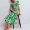 Naomi Jersey Midi Dress Green, Flourishing Meadow