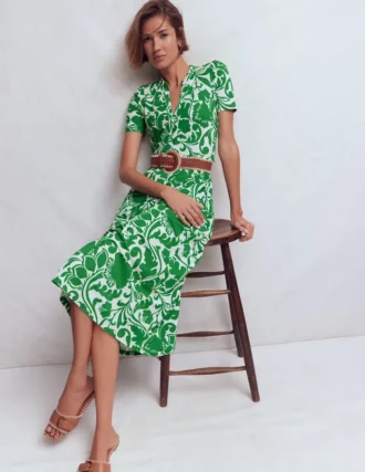 Naomi Jersey Midi Dress Green, Flourishing Meadow