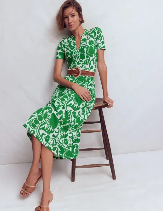 Naomi Jersey Midi Dress Green, Flourishing Meadow