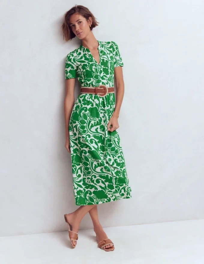 Naomi Jersey Midi Dress Green, Flourishing Meadow
