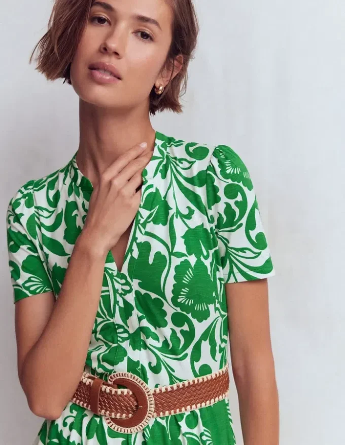 Naomi Jersey Midi Dress Green, Flourishing Meadow