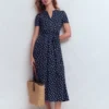 Naomi Jersey Midi Dress Navy and Ivory, Painted Dot Naomi Jersey Midi Dress Navy and Ivory, Painted Dot