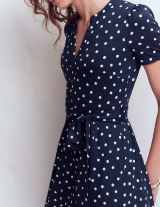 Naomi Jersey Midi Dress Navy and Ivory, Painted Dot