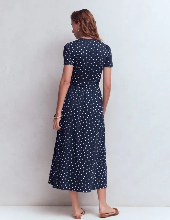 Naomi Jersey Midi Dress Navy and Ivory, Painted Dot Naomi Jersey Midi Dress Navy and Ivory, Painted Dot